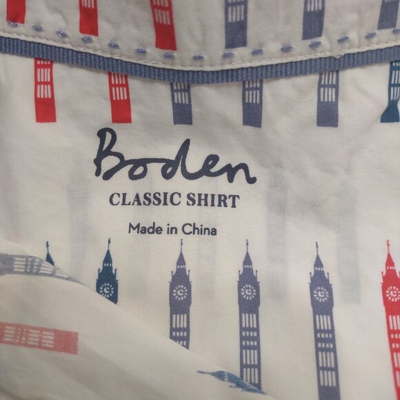 Boden white red blue Big Ben Clock Tower button front shirt ladies size 4 - Picture 9 of 10